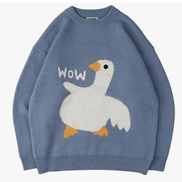 Aelfric Eden Cute Goose Pattern Knit Sweaters Casual Oversized Pullover - Picture 1 of 7